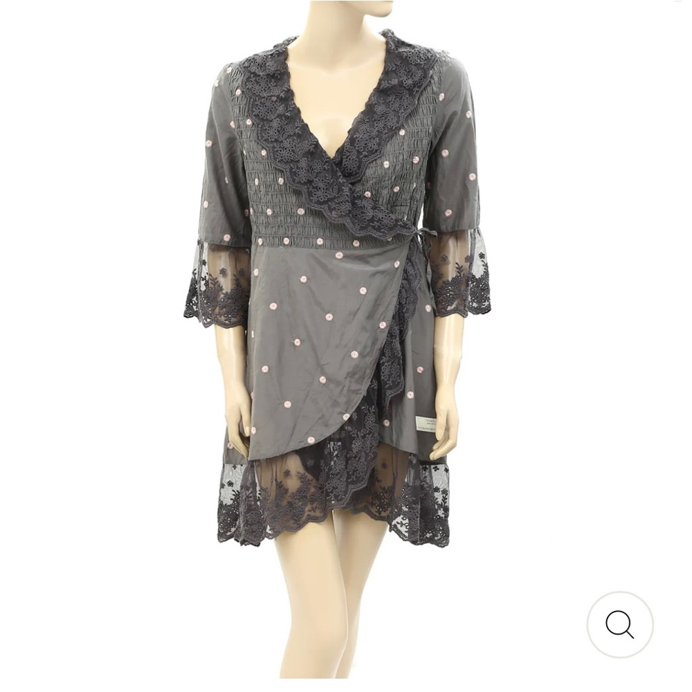 Odd Molly Anthropologie Floral Embroidered Lace Wrap Dress. Size large